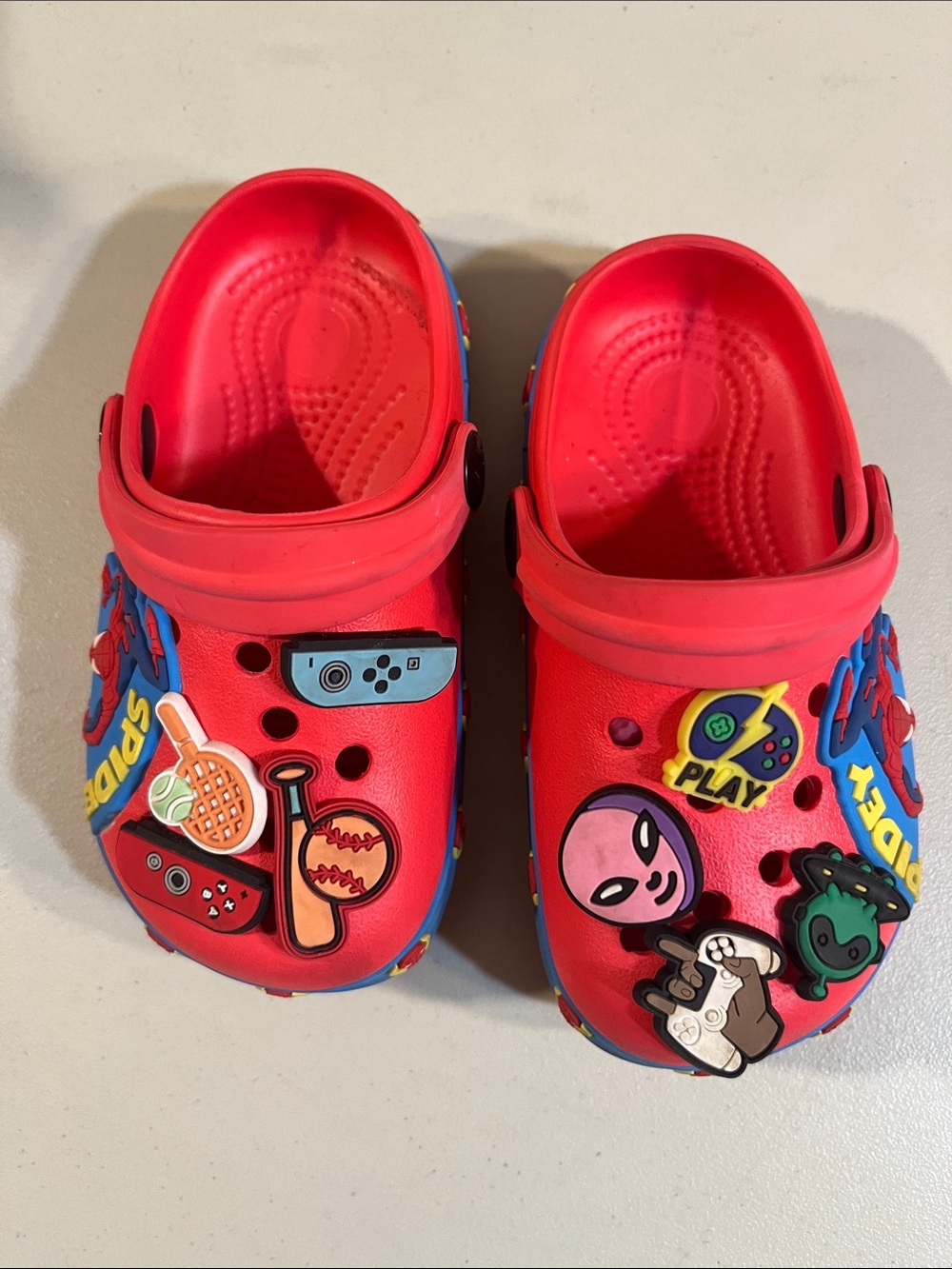 CROCS Red Kids Clog Sandals with Game & Sports Charms